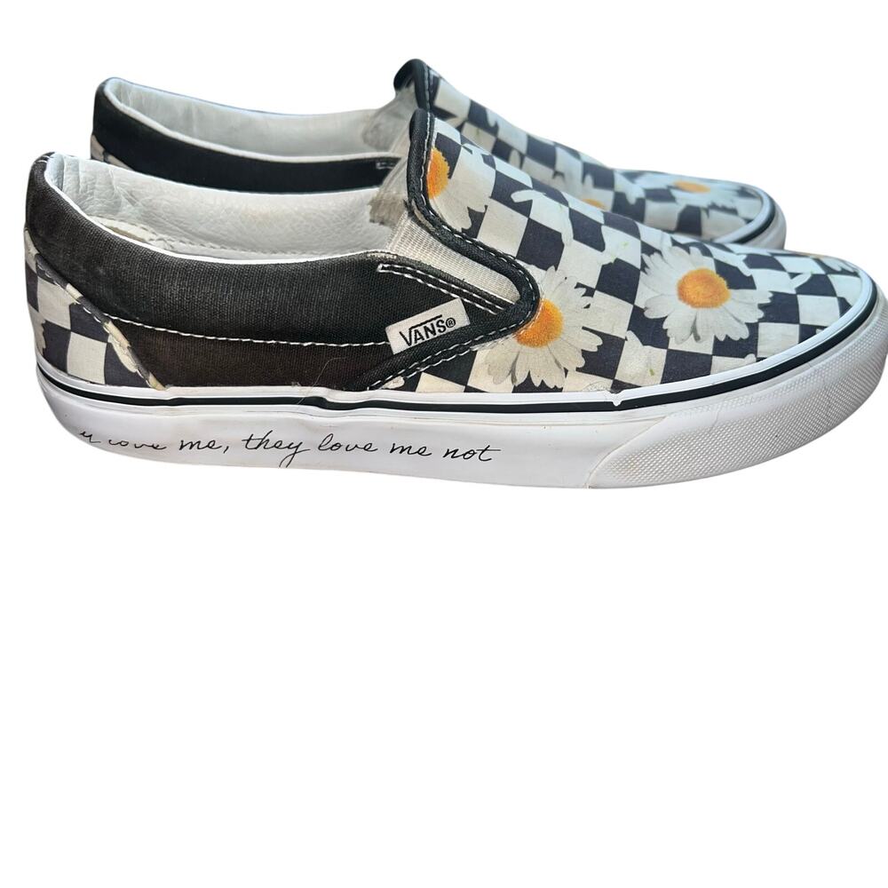 Black White Checkered Vans with Daisy Print Size 7
